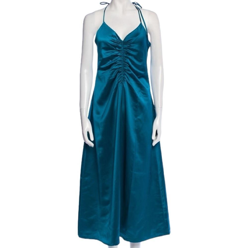 NWOT Jason Wu Ruched Front Satin V-neck Open Back Strappy Tie Shoulder Midi Slip